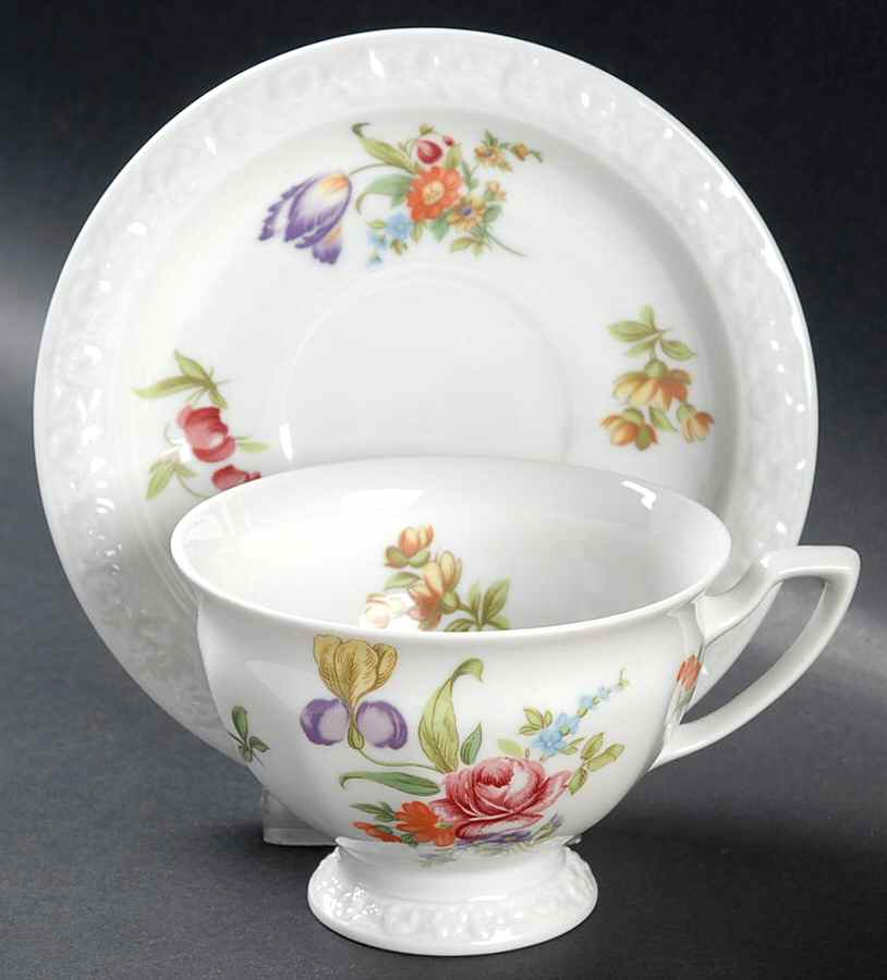 Flowers (Classic Stamp) Footed Cup & Saucer Set by Rosenthal - Continental-1