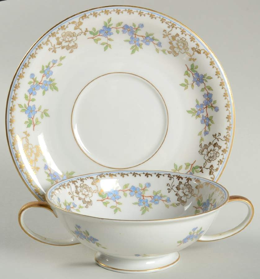 Forget Me Not Footed Cream Soup Bowl & Saucer Set by Rosenthal - Continental-1