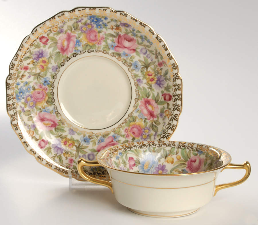 Garden Caprice (Scalloped Edge) Flat Cream Soup Bowl & Saucer Set by Rosenthal - Continental-1