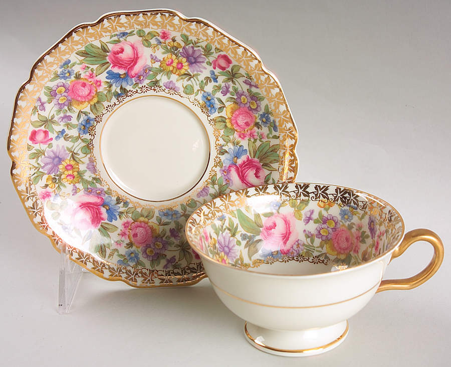 Garden Caprice (Scalloped Edge) Footed Cup & Saucer Set by Rosenthal - Continental-1