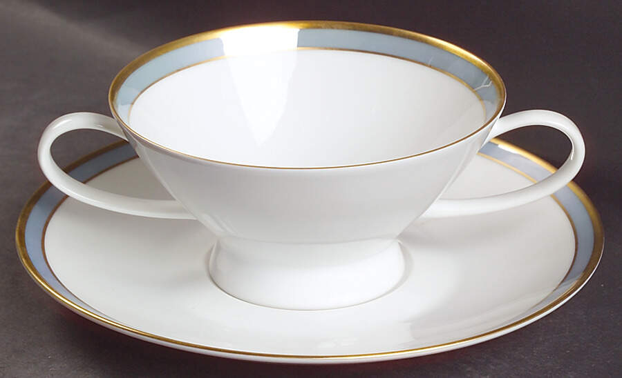 Gala Blue (Not Classic Rose Collection) Footed Cream Soup Bowl & Saucer Set by Rosenthal - Continental-1