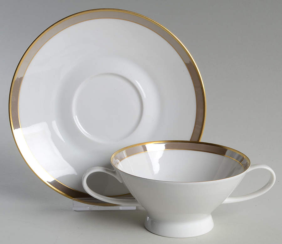 Gala Brown Footed Cream Soup Bowl & Saucer Set by Rosenthal - Continental-1