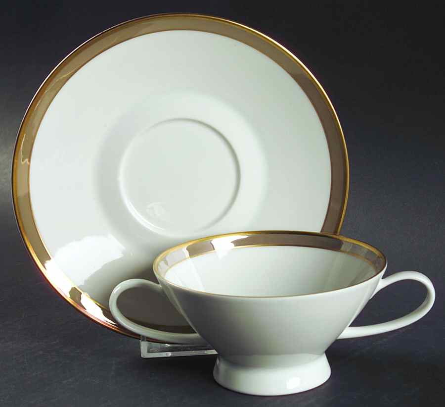 Gala Brown Footed Cream Soup Bowl & Saucer Set by Rosenthal - Continental-1