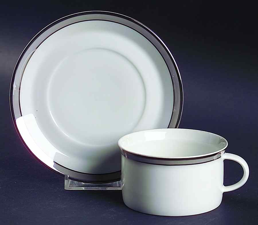 Gala Grey (Platinum Trim) Flat Cup & Saucer Set by Rosenthal - Continental-1