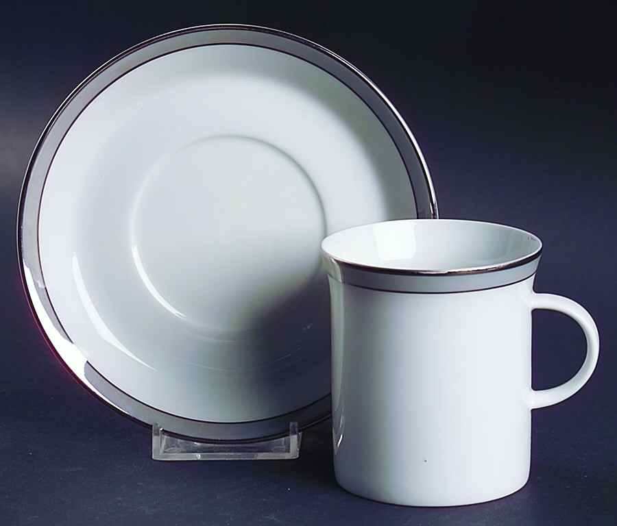 Gala Grey (Platinum Trim) Flat Cup & Saucer Set by Rosenthal - Continental-1