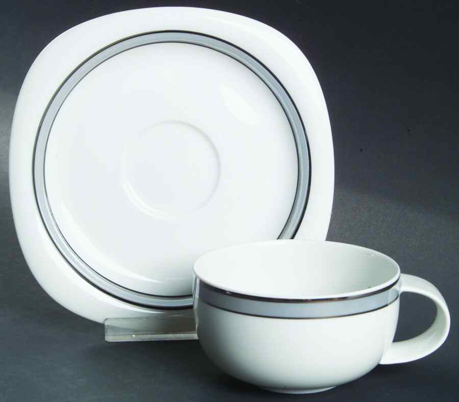 Gala Grey (Platinum Trim, Suomi) Flat Cup & Saucer Set by Rosenthal - Continental-1