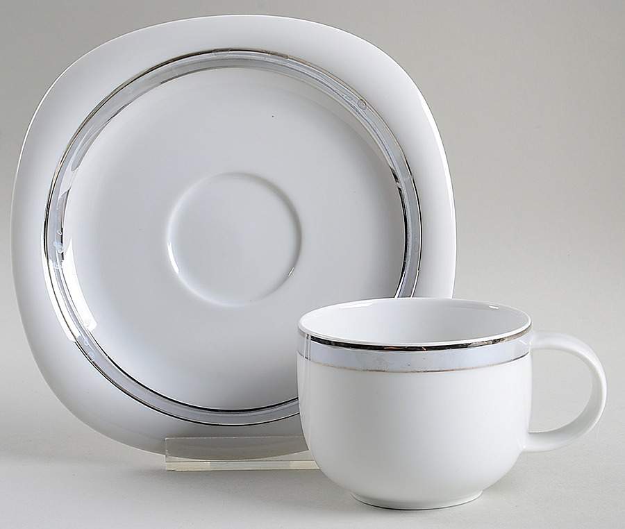 Gala Grey (Platinum Trim, Suomi) Flat Cup & Saucer Set by Rosenthal - Continental-1