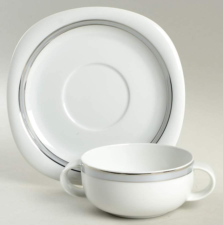 Gala Grey (Platinum Trim, Suomi) Flat Cream Soup Bowl & Saucer Set by Rosenthal - Continental-1