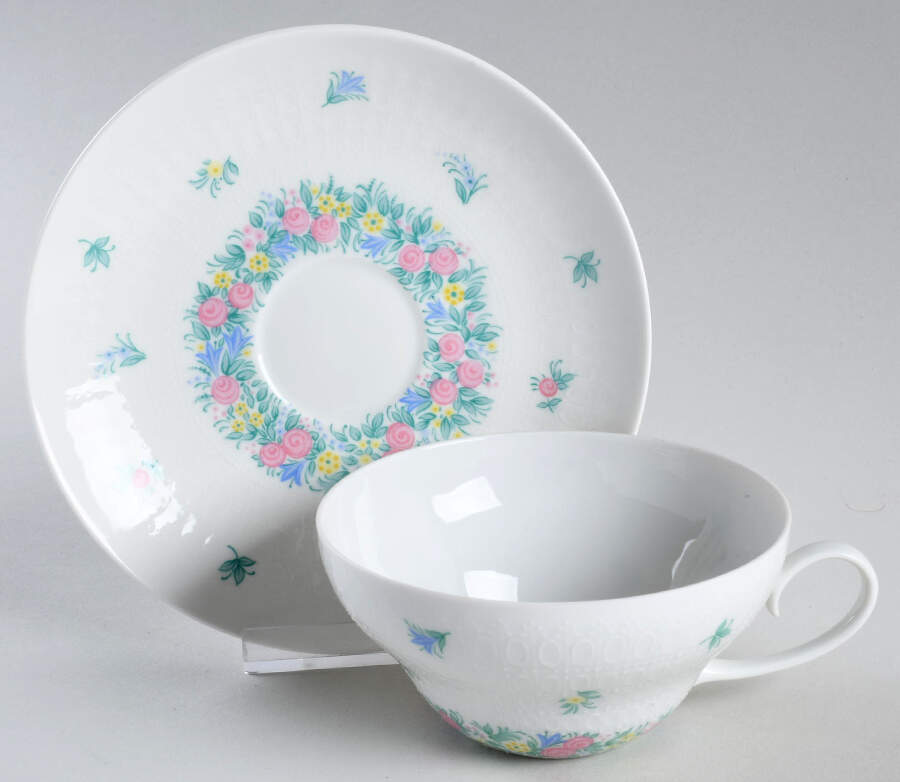 Garland (Multicolor, Romance) Flat Cup & Saucer Set by Rosenthal - Continental-1
