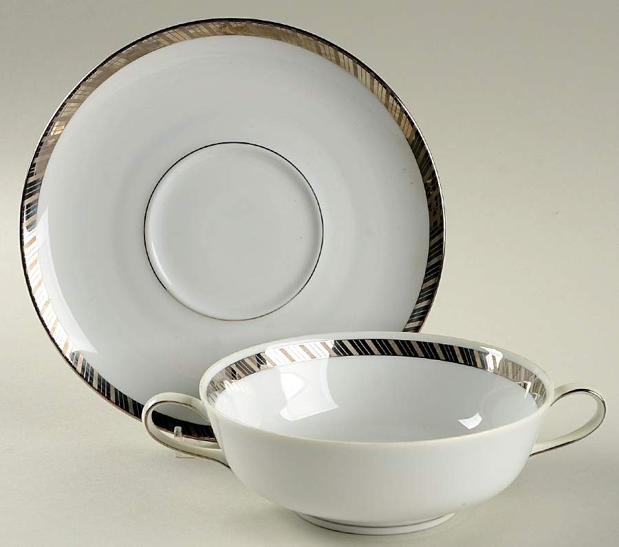 Gloriette Platin Flat Cream Soup Bowl & Saucer Set by Rosenthal - Continental-1