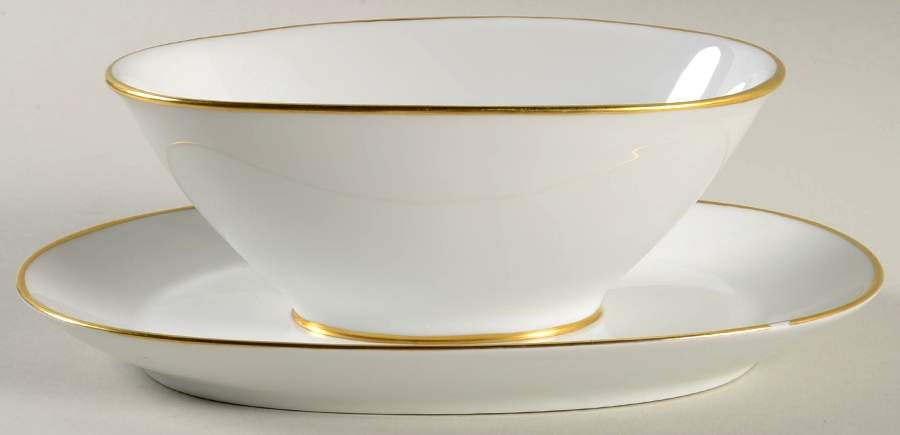 Gold Band (Bettina, White) Gravy Boat with Attached Underplate by Rosenthal - Continental-1