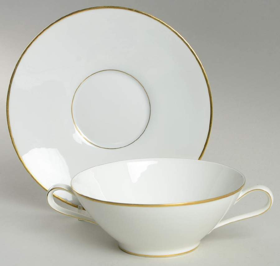 Gold Band (Bettina, White) Flat Cream Soup Bowl & Saucer Set by Rosenthal - Continental-1