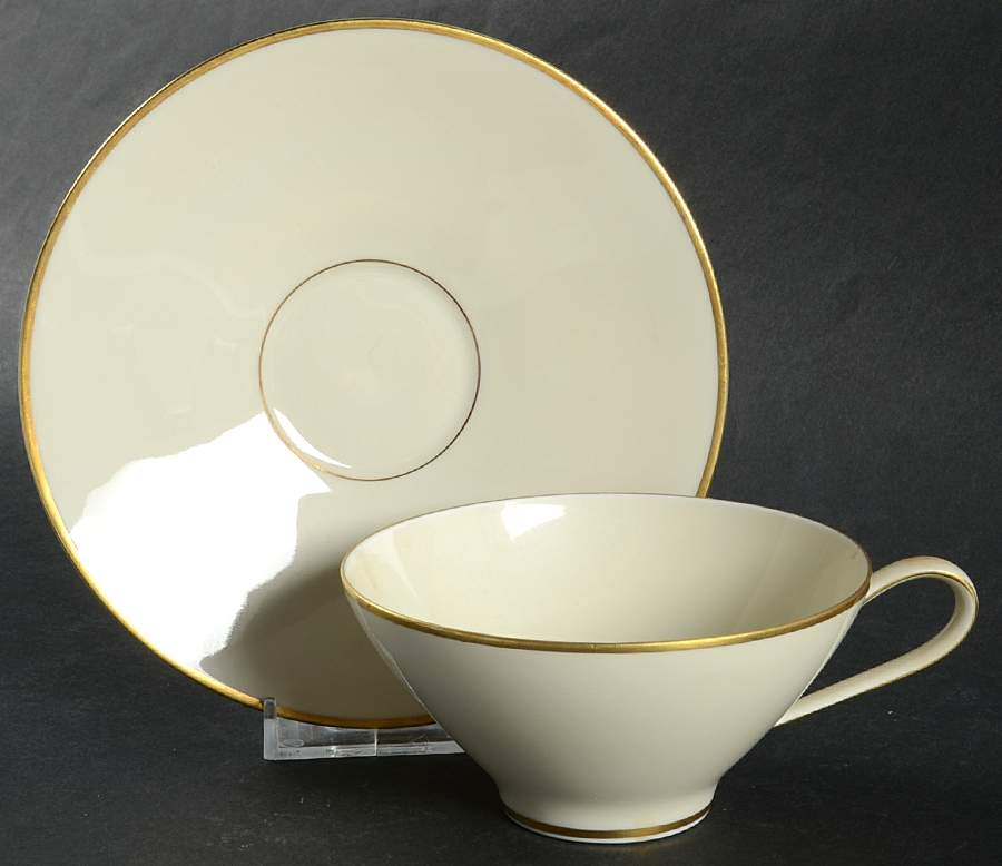 Gold Band (Bettina, Ivory) Flat Cup & Saucer Set by Rosenthal - Continental-1