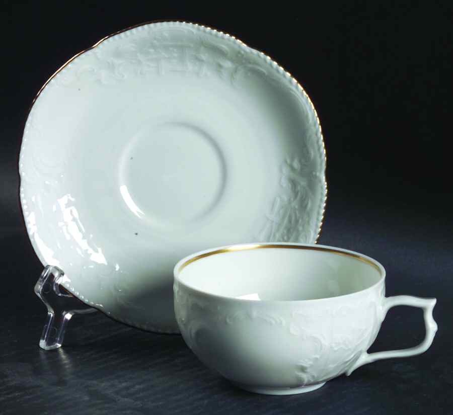 Gold Band (Sanssouci, White) Flat Cup & Saucer Set by Rosenthal - Continental-1