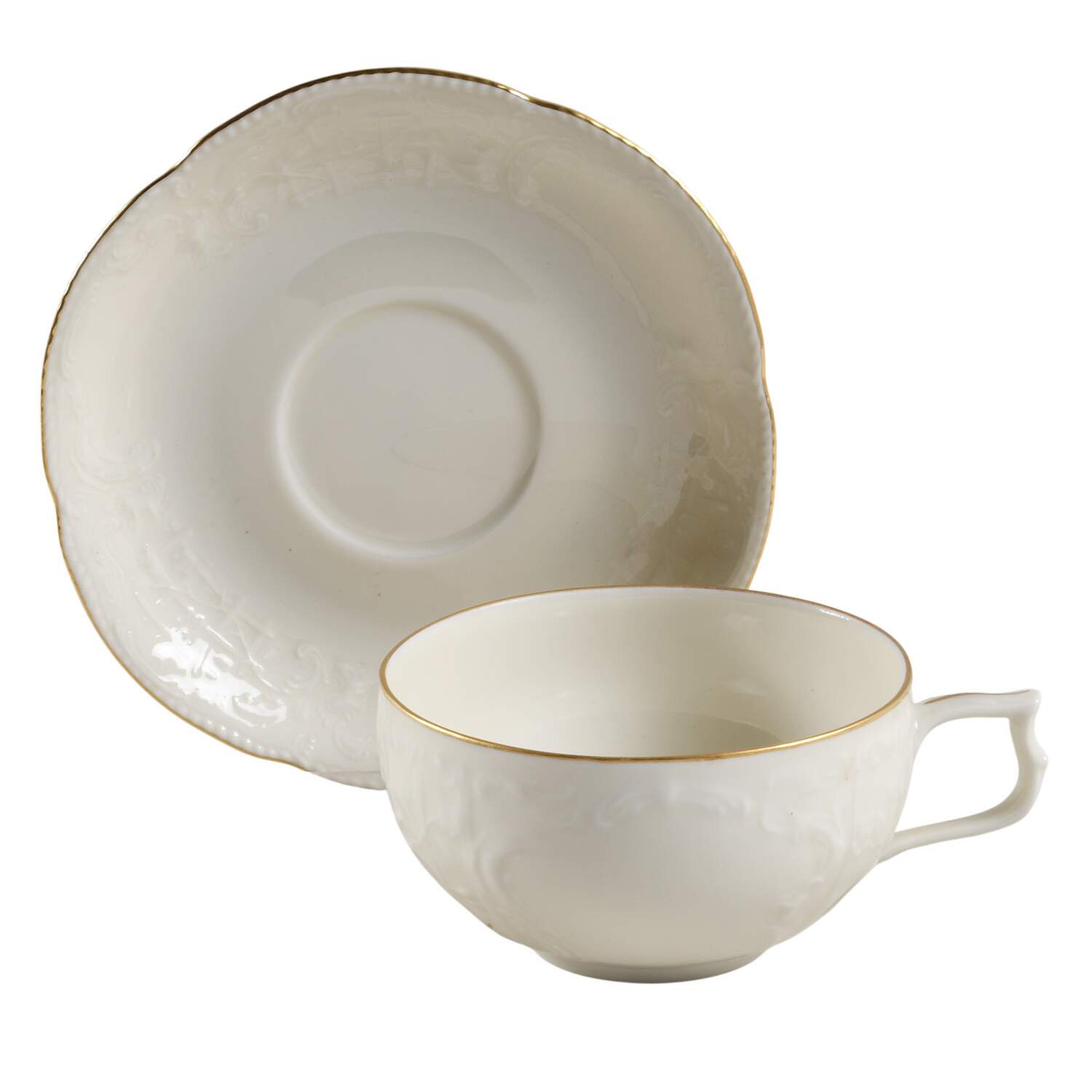 Gold Band (Sanssouci, Ivory) Flat Cup & Saucer Set by Rosenthal - Continental-1