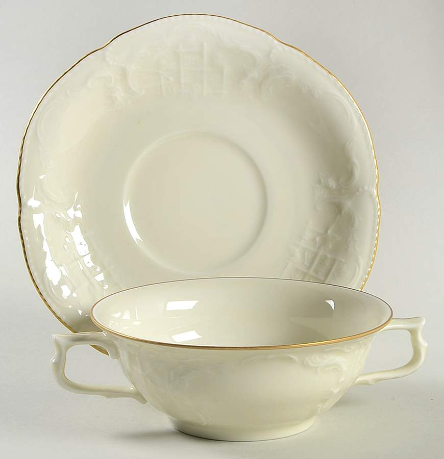 Gold Band (Sanssouci, Ivory) Flat Cream Soup Bowl & Saucer Set by Rosenthal - Continental-1