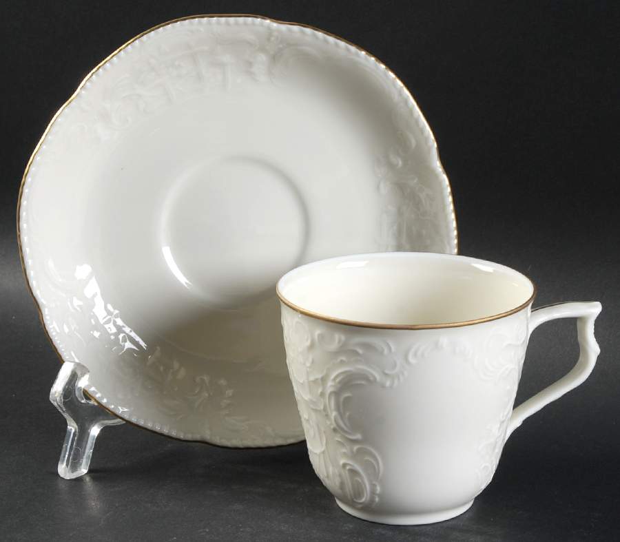 Gold Band (Sanssouci, Ivory) Flat Cup & Saucer Set by Rosenthal - Continental-1
