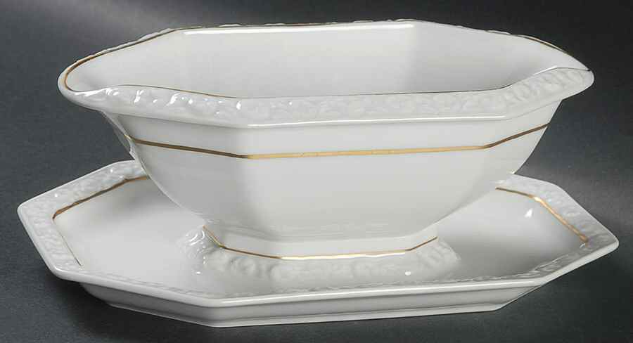 Gold Band (Maria, Thin Gold Band) Gravy Boat with Attached Underplate by Rosenthal - Continental-1