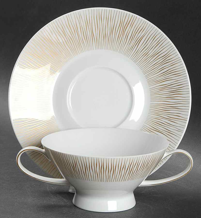 Goldstrahlen Footed Cream Soup Bowl & Saucer Set by Rosenthal - Continental-1