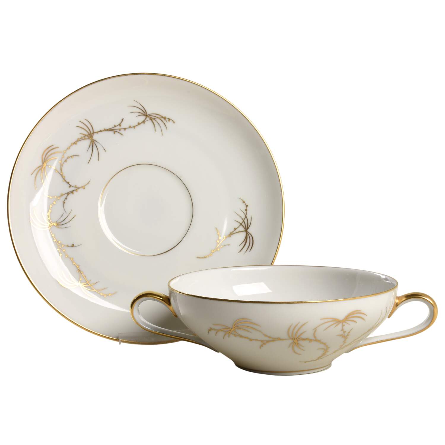 Golden Palm (White, Coupe) Flat Cream Soup Bowl & Saucer Set by Rosenthal - Continental-1