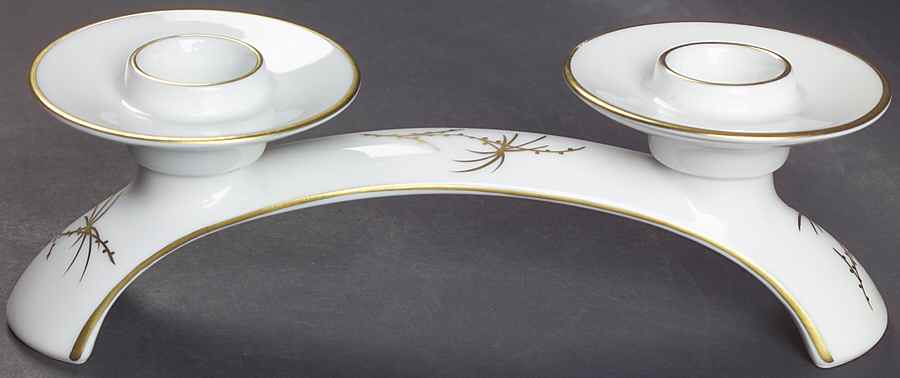 Golden Palm (White, Coupe) Double Light Candlestick by Rosenthal - Continental-1