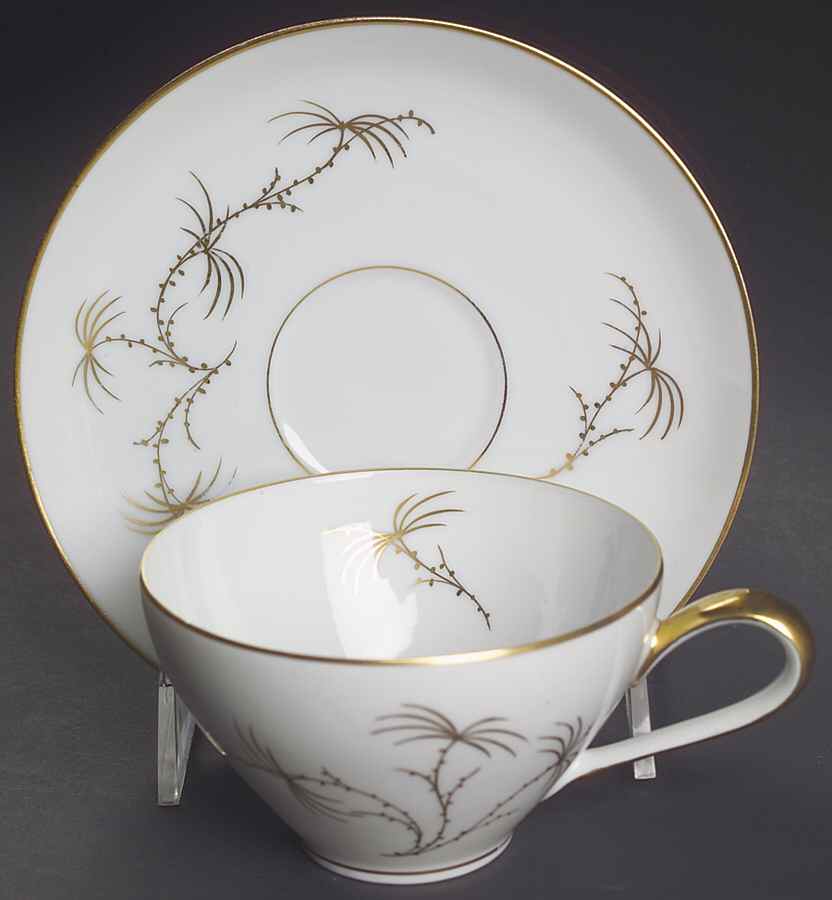 Golden Palm (White, Coupe) Flat Cup & Saucer Set by Rosenthal - Continental-1