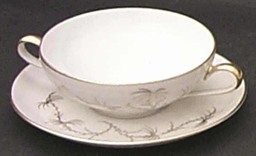 Golden Palm (White, Coupe) Flat Cream Soup Bowl & Saucer Set by Rosenthal - Continental-1