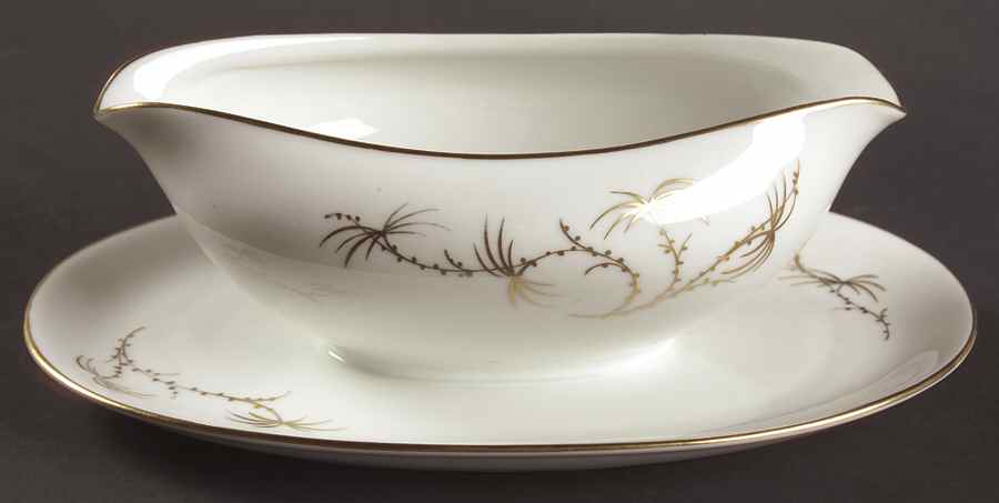 Golden Palm (White, Coupe) Gravy Boat with Attached Underplate by Rosenthal - Continental-1