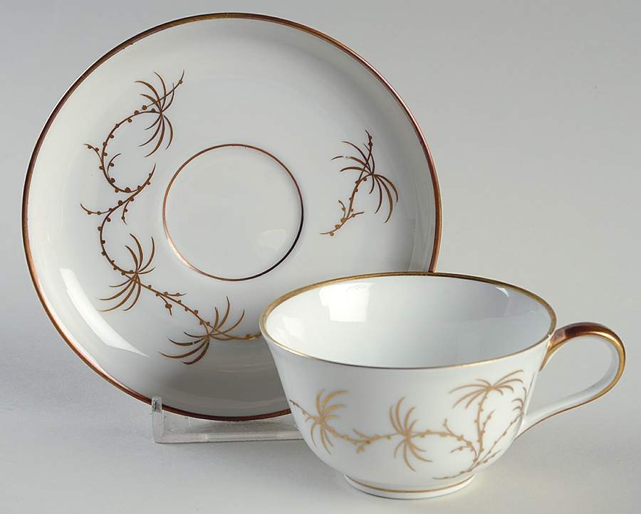 Golden Palm (White, Coupe) Flat Demitasse Cup & Saucer Set by Rosenthal - Continental-1