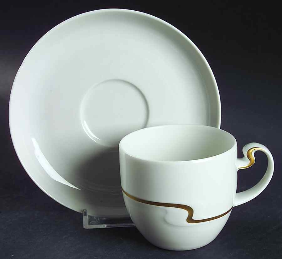 Gold Ribbon Flat Cup & Saucer Set by Rosenthal - Continental-1