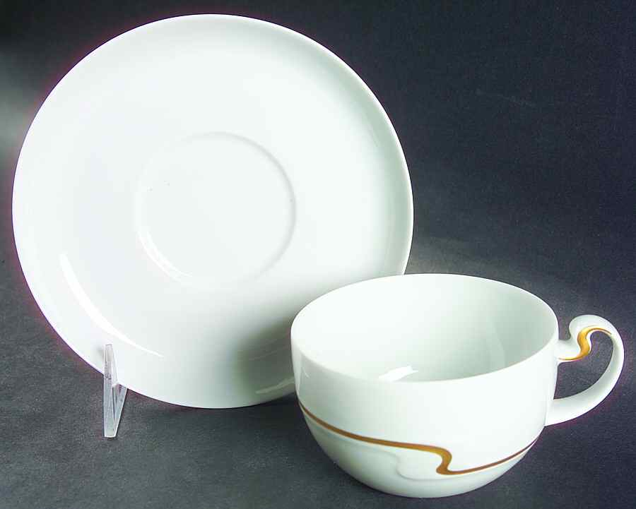 Gold Ribbon Flat Cup & Saucer Set by Rosenthal - Continental-1