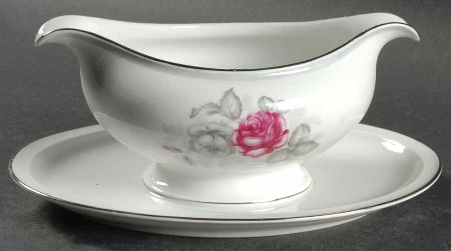 Gray Dawn Platinum (Gray Band) Gravy Boat with Attached Underplate by Rosenthal - Continental-1