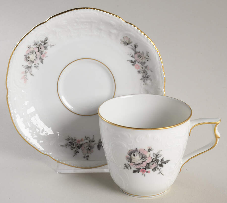 Grey Rose Flat Cup & Saucer Set by Rosenthal - Continental-1