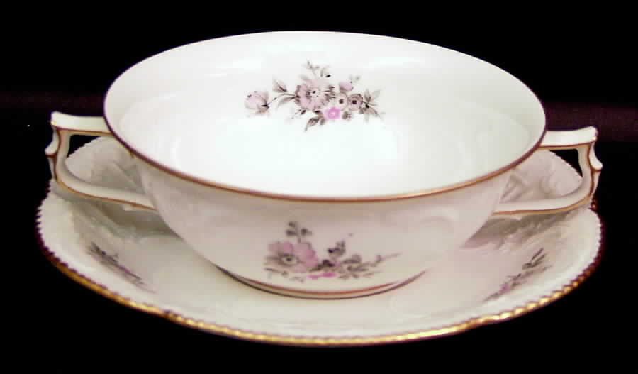 Grey Rose Flat Cream Soup Bowl & Saucer Set by Rosenthal - Continental-1