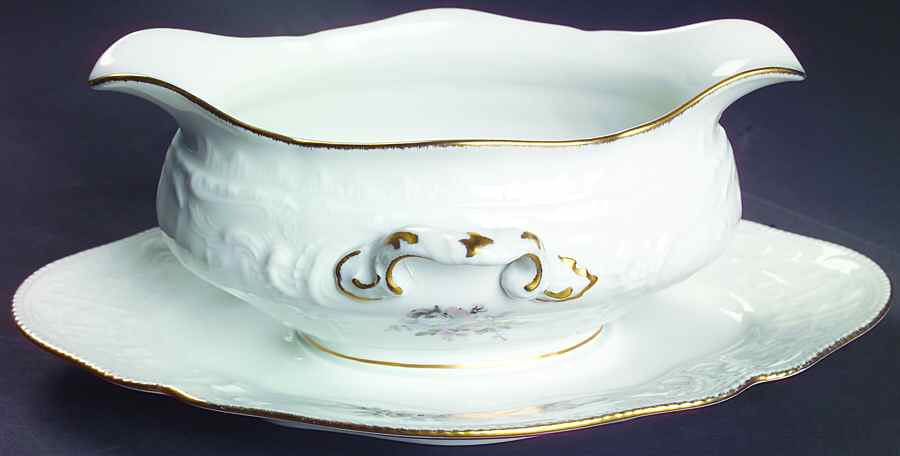 Grey Rose Gravy Boat with Attached Underplate by Rosenthal - Continental-1