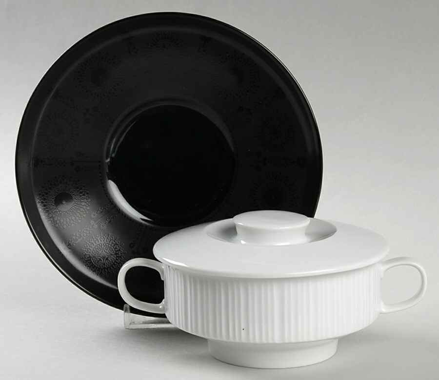 Grey Suns Cream Soup Bowl & Saucer Set with Lid by Rosenthal - Continental-1