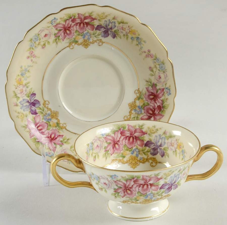 Gwendolyn (Yellow or Yellow & Red Scrolls) Footed Bouillon Cup & Saucer by Rosenthal - Continental-1