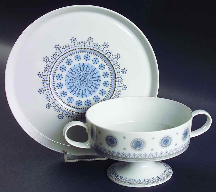 Ice Blossom Footed Cream Soup Bowl & Saucer Set by Rosenthal - Continental-1