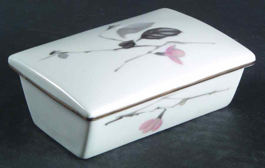 Japanese Quince (Platinum Trim) Cigarette Box & Lid by Rosenthal - Continental-1