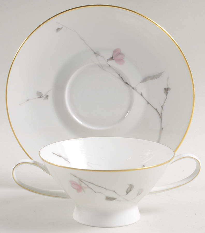 Japanese Quince (Gold Trim) Footed Cream Soup Bowl & Saucer Set by Rosenthal - Continental-1