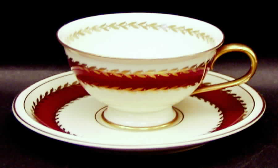 Josephine (Ivory, Maroon Band) Footed Cup & Saucer Set by Rosenthal - Continental-1