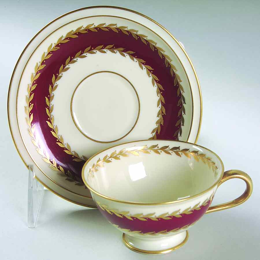 Josephine (Ivory, Maroon Band) Footed Demitasse Cup & Saucer Set by Rosenthal - Continental-1