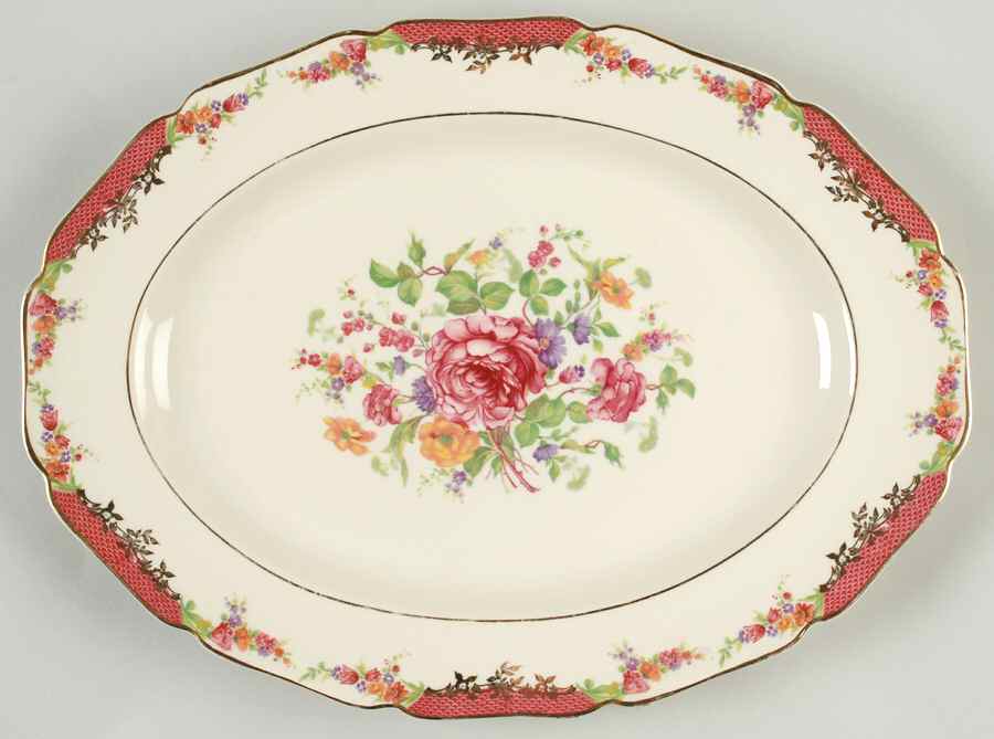 King's Rose (Cream Background, Scalloped) 12" Oval Serving Platter by Rosenthal - Continental-1