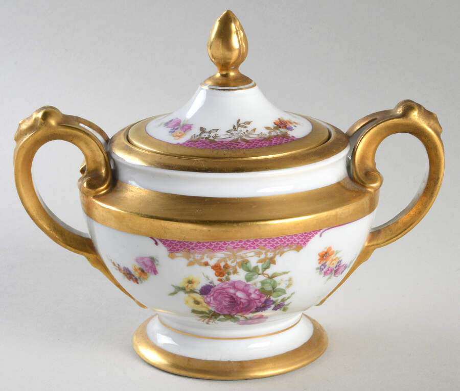 King's Rose (White Background, 1-2" Gold) Sugar Bowl & Lid by Rosenthal - Continental-1