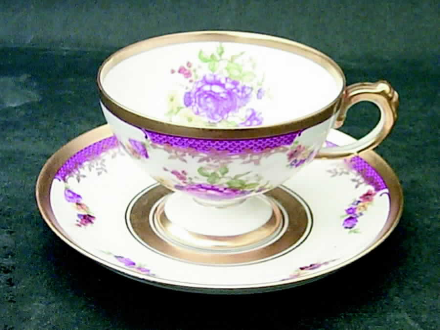 King's Rose (White Background, 1-2" Gold) Footed Cup & Saucer Set by Rosenthal - Continental-1