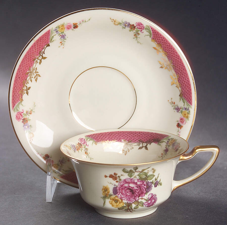 King's Rose (Cream Background, Smooth) Flat Cup & Saucer Set by Rosenthal - Continental-1