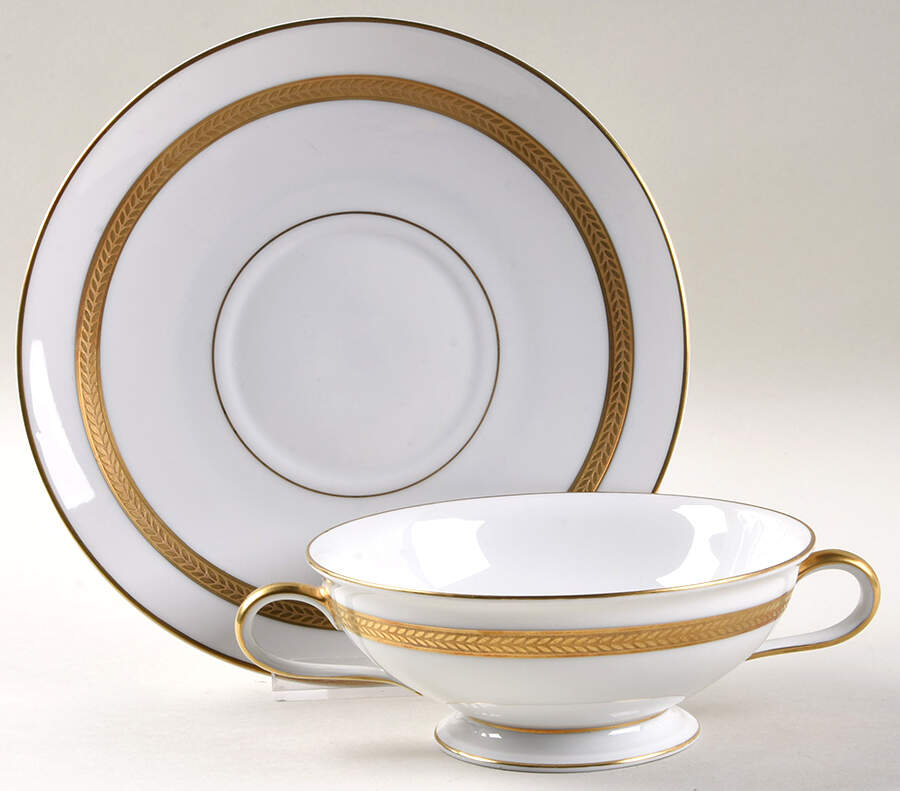 Laurel Wreath Footed Cream Soup Bowl & Saucer Set by Rosenthal - Continental-1