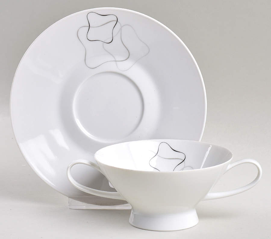 Linear Grey and Black Footed Cream Soup Bowl & Saucer Set by Rosenthal - Continental-1