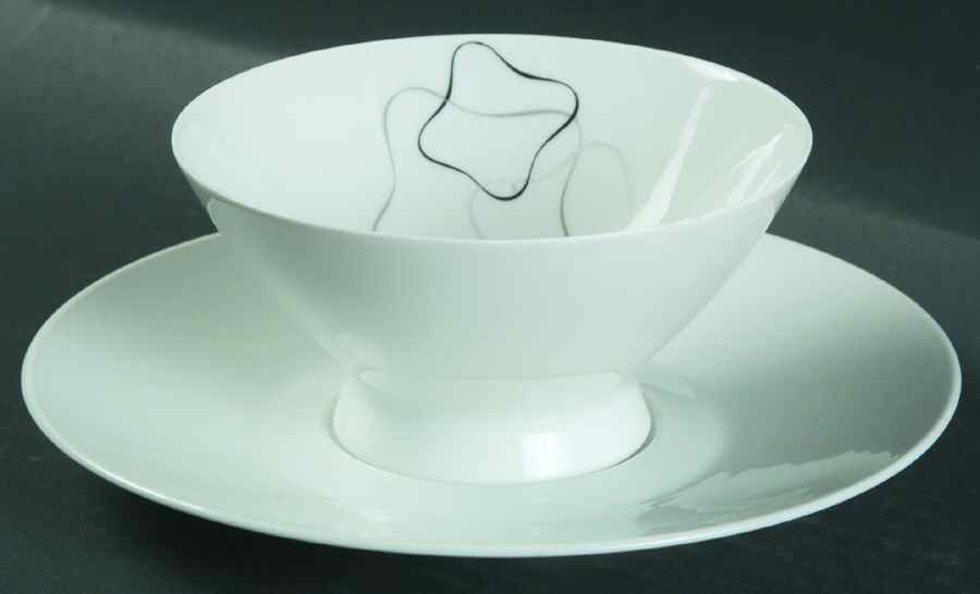 Linear Grey and Black Footed Cream Soup Bowl & Saucer Set by Rosenthal - Continental-1