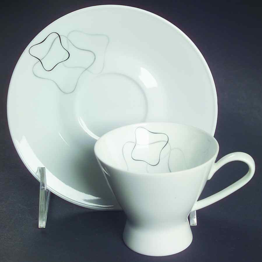 Linear Grey and Black Footed Demitasse Cup & Saucer Set by Rosenthal - Continental-1